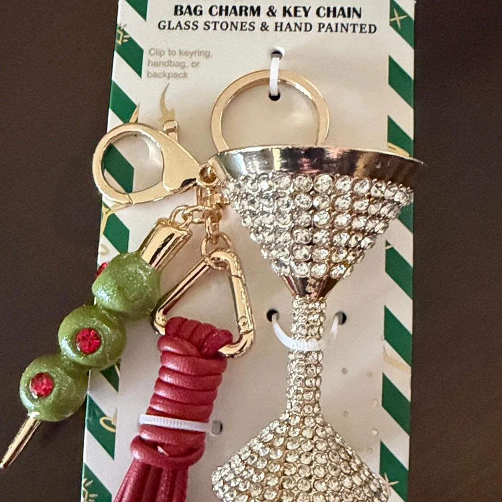 Piper K Red Tassel Martini Keychain/Bag Charm-NWT